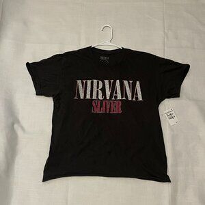 Nirvana Vintage Silver Men's T-Shirt in Charcoal Pigment Dye Size Medium